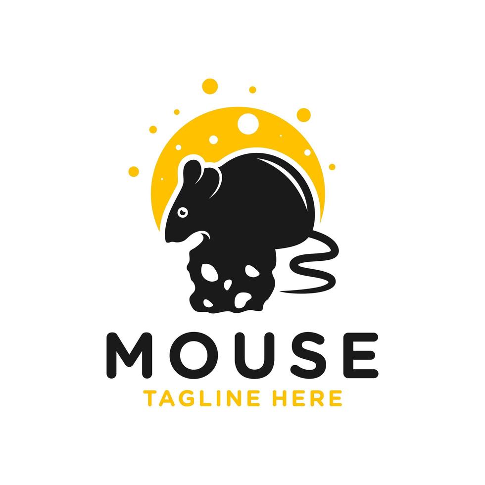 mouse eating cheese logo vector