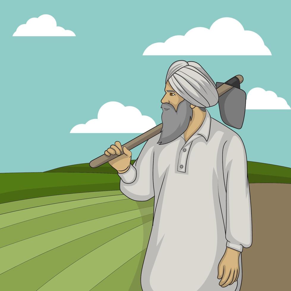 Vector illustration Indian Farmer on his farm doing farming. Farmer working on field vector Illustration character design. background happy farmers day.