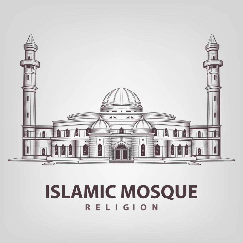 Line art Islamic Mosque building. Mosque vector illustration.