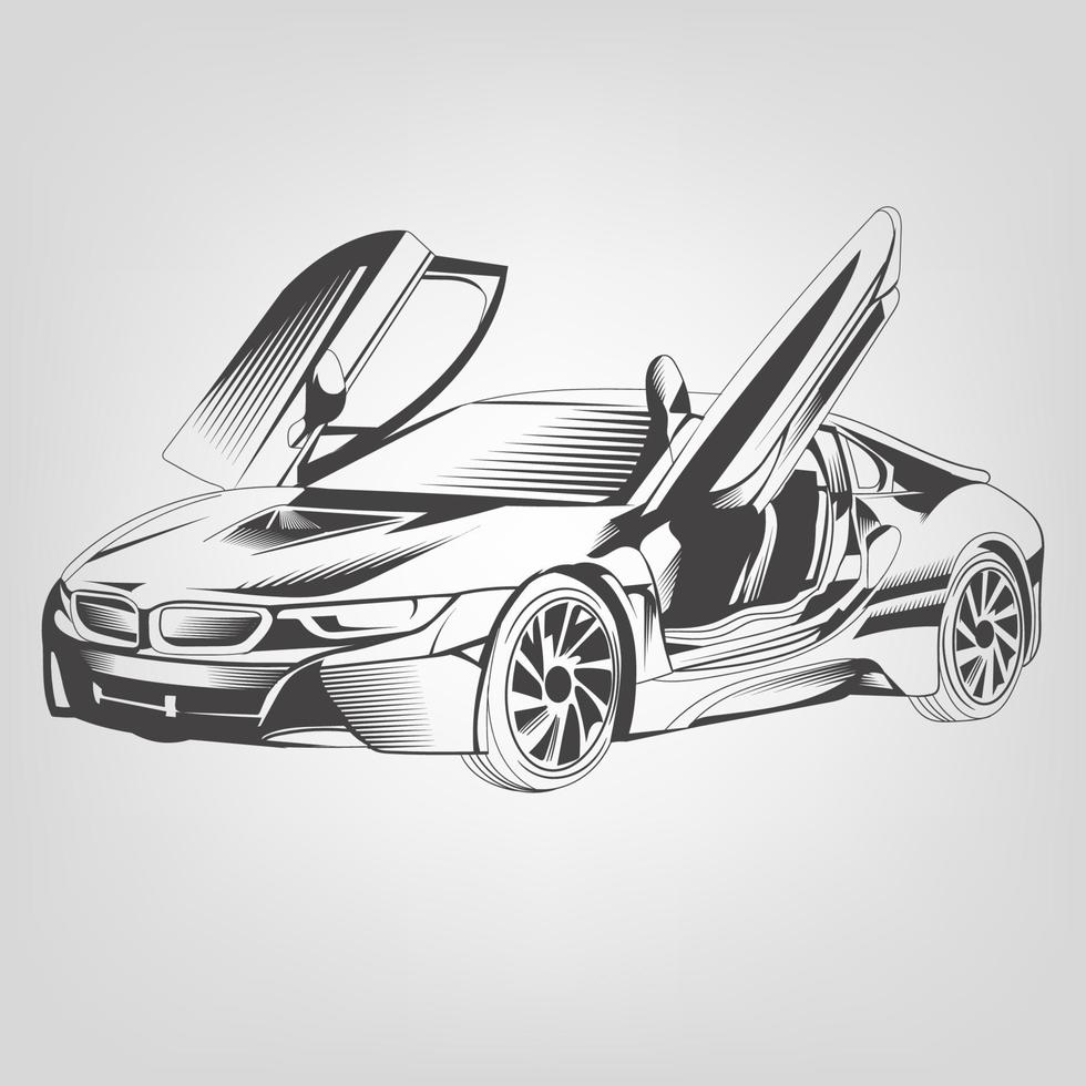 diseño vectorial de dibujo de contorno del coche sedán. coches deportivos europeos vector
