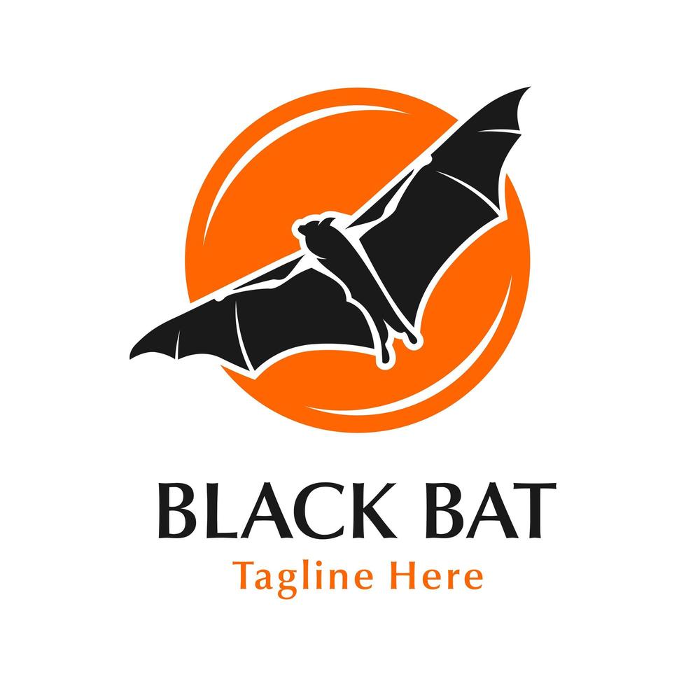 Black bat logo design with circle vector