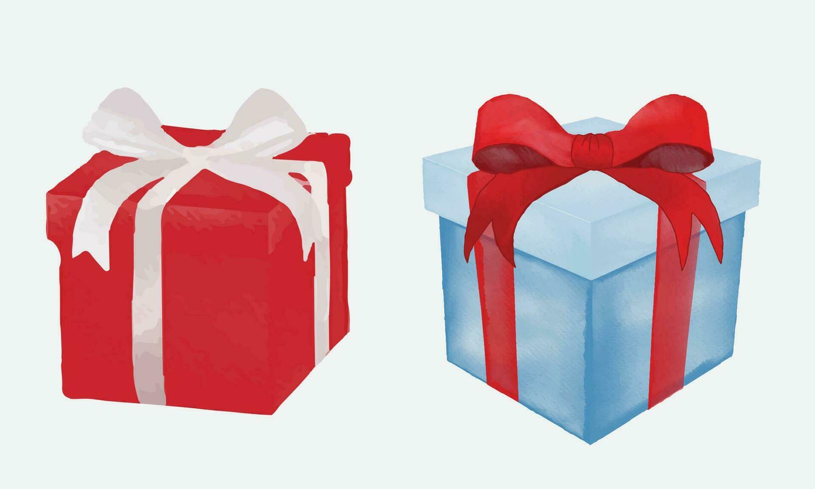 Gift Box Red and Blue With Bow Watercolor design vector