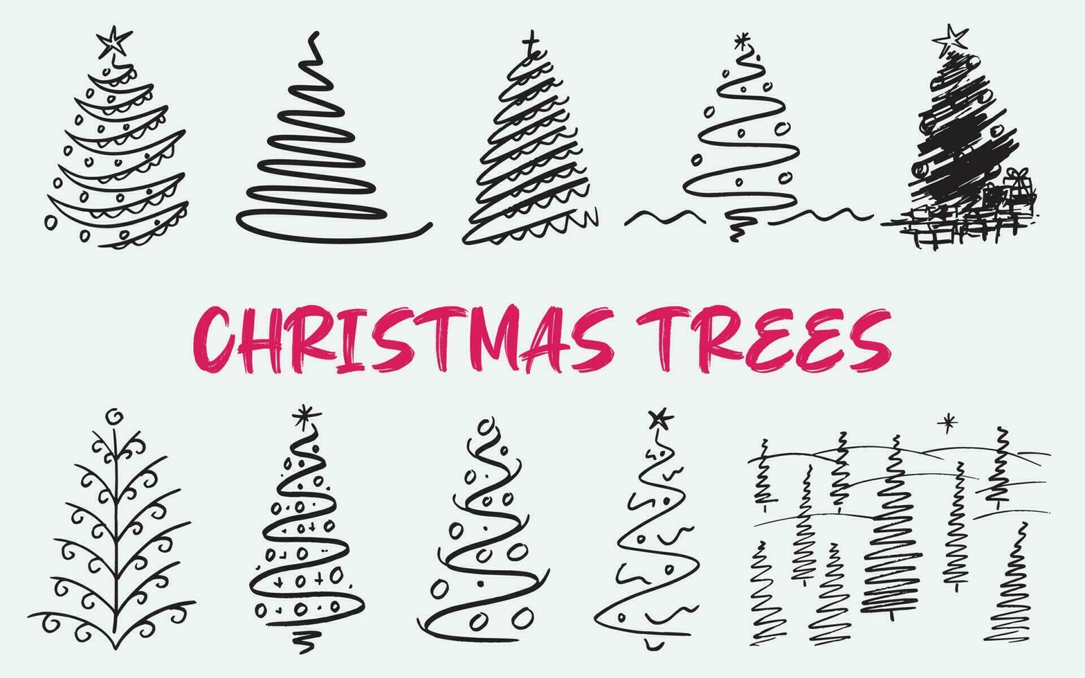 Christmas trees Boho line art Vector template design