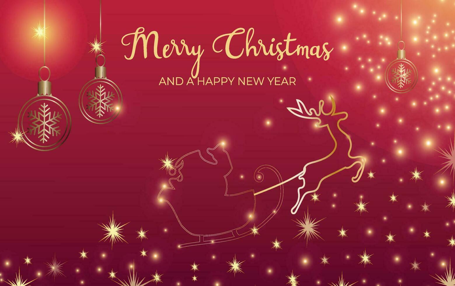 Merry Christmas Background Santa with Reindeer Card, Banner, Invitation, Greeting Vector Illustration Template