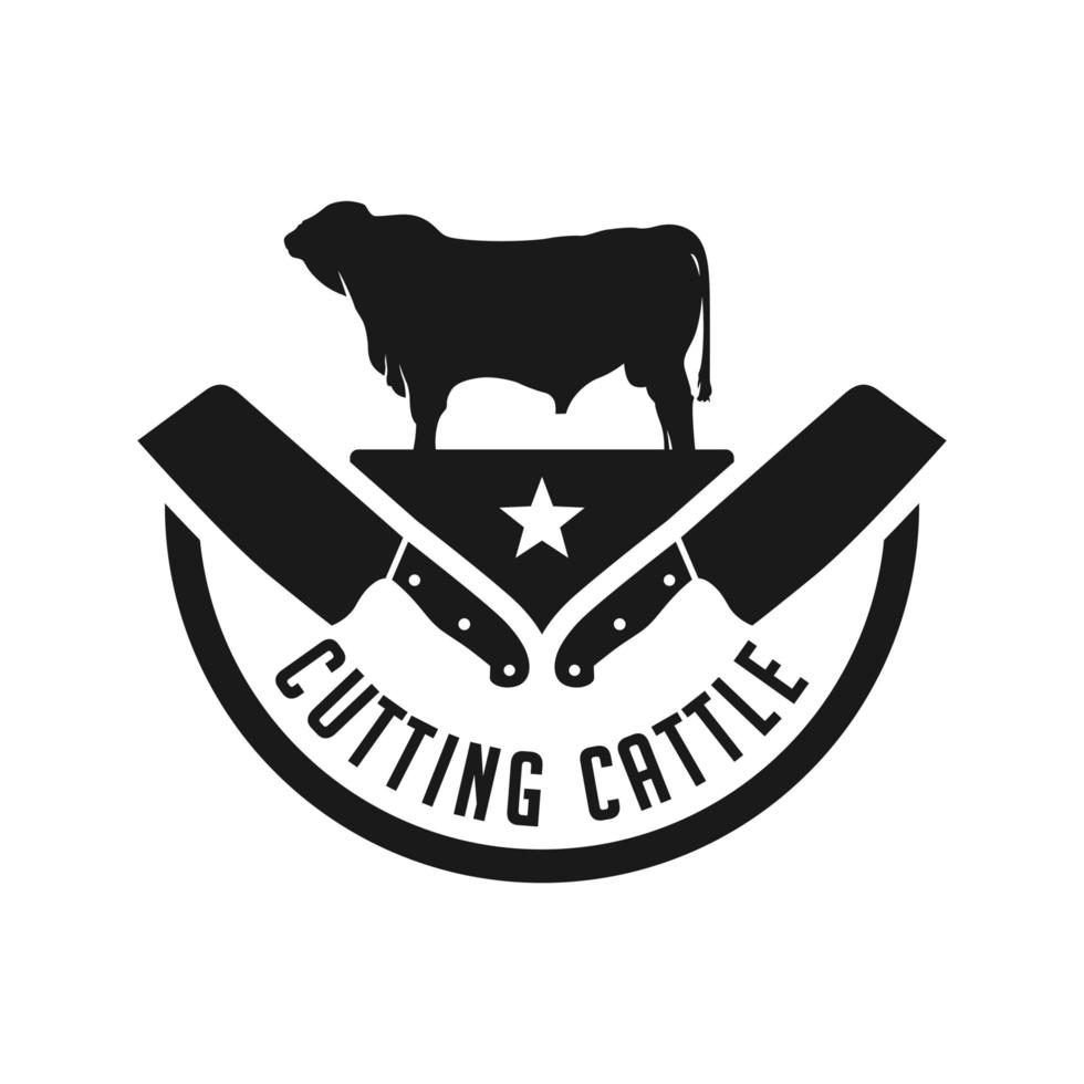 vintage farm logo and angus cattle cutting vector