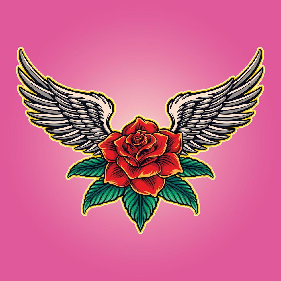 ángel rosas ala amor san valentín símbolo ilustraciones vectoriales vector