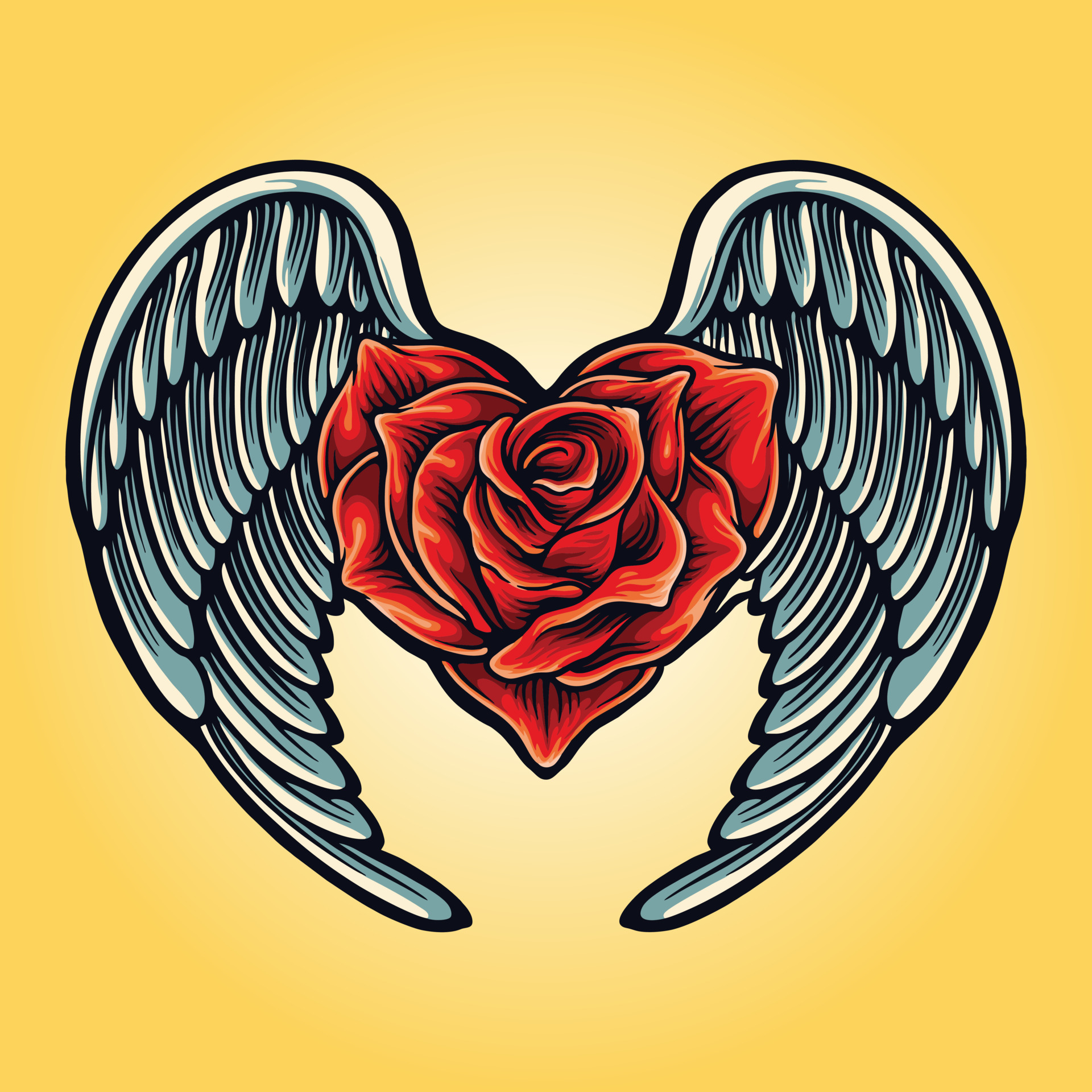 Angel wings with rose heart Symbol Vector Tattoo Illustrations 4987757  Vector Art at Vecteezy