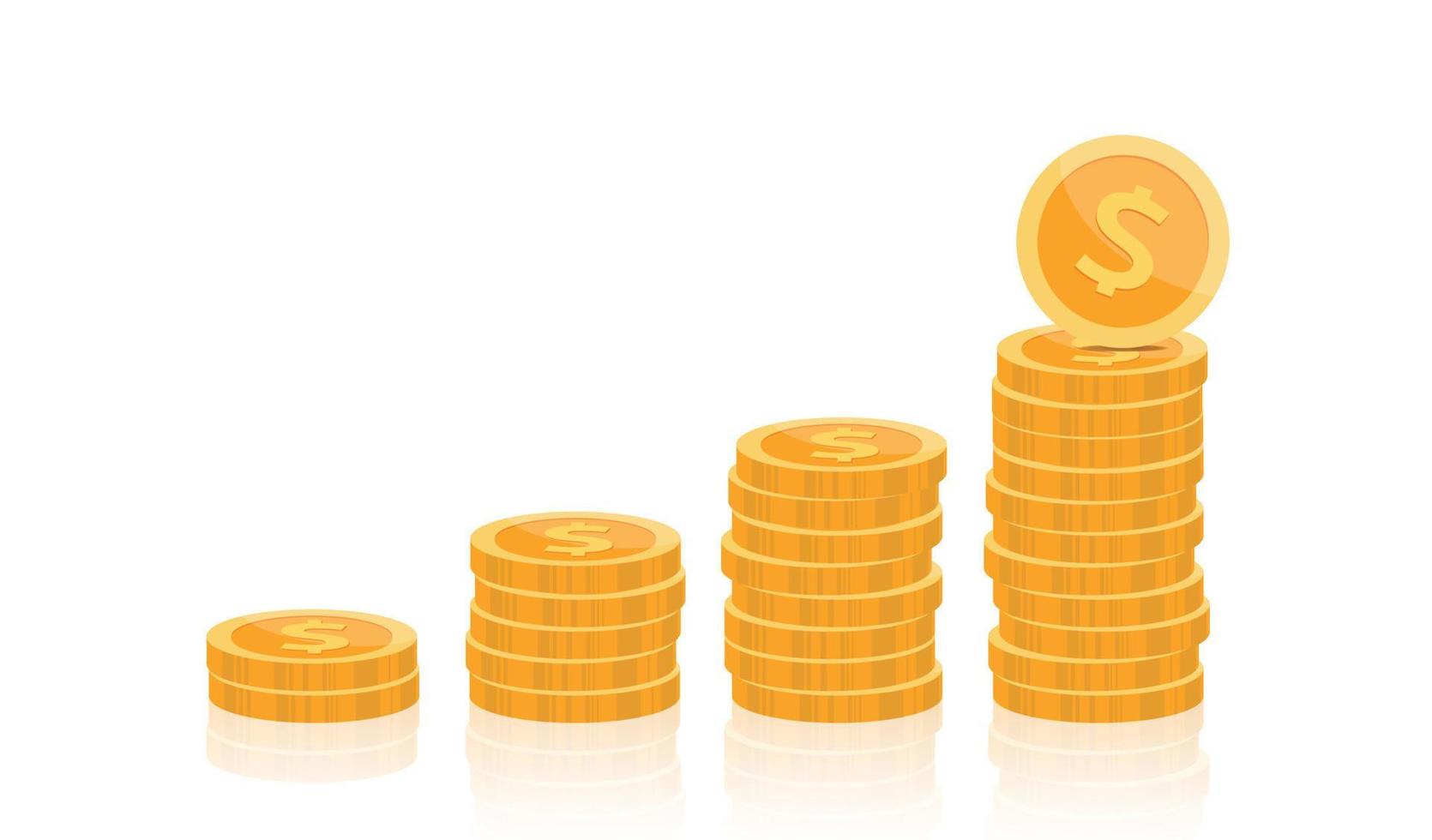 Stack of gold coin with reflect, Vector illustration.