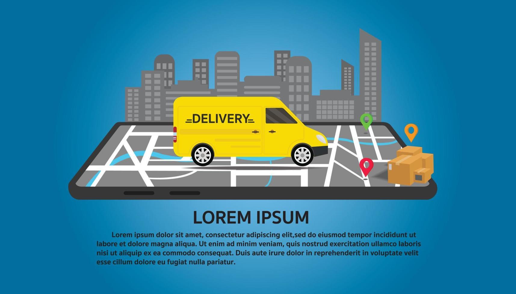 concepto de servicio de entrega en línea, fondo de hoja de ruta con un teléfono inteligente. vector