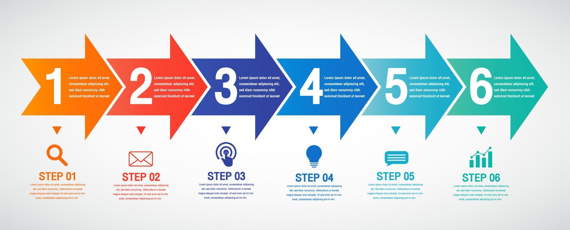 Timeline infographics design template with 6 options, process diagram vector