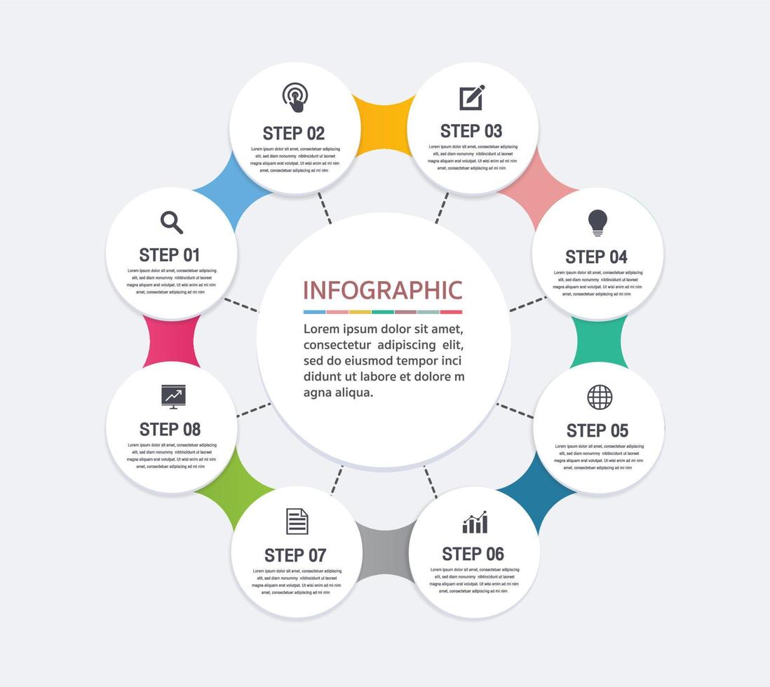 Infographic design elements for your business data with 8 options,Circle round concept. Vector Illustration.