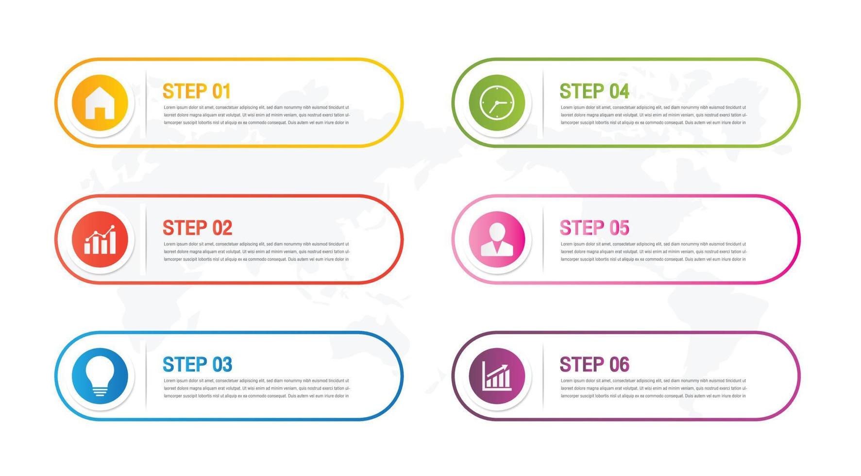 elementos abstractos opciones de 6 pasos. Plantilla de gráfico de proceso de línea de tiempo de negocio de infografía. vector banner moderno, cuadro de texto utilizado para la presentación y el diagrama de diseño de flujo de trabajo.