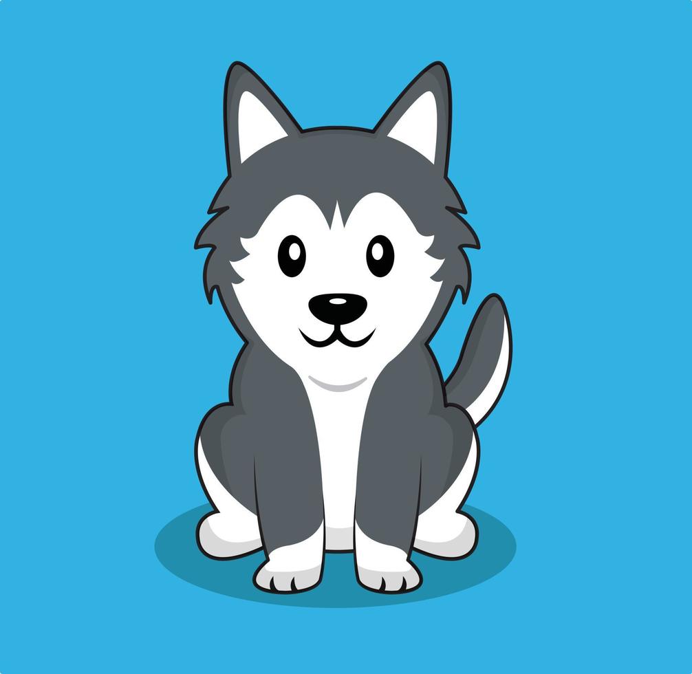 Cute dog sitting cartoon vector illustration. flat cartoon style. Siberian husky cartoon vector.