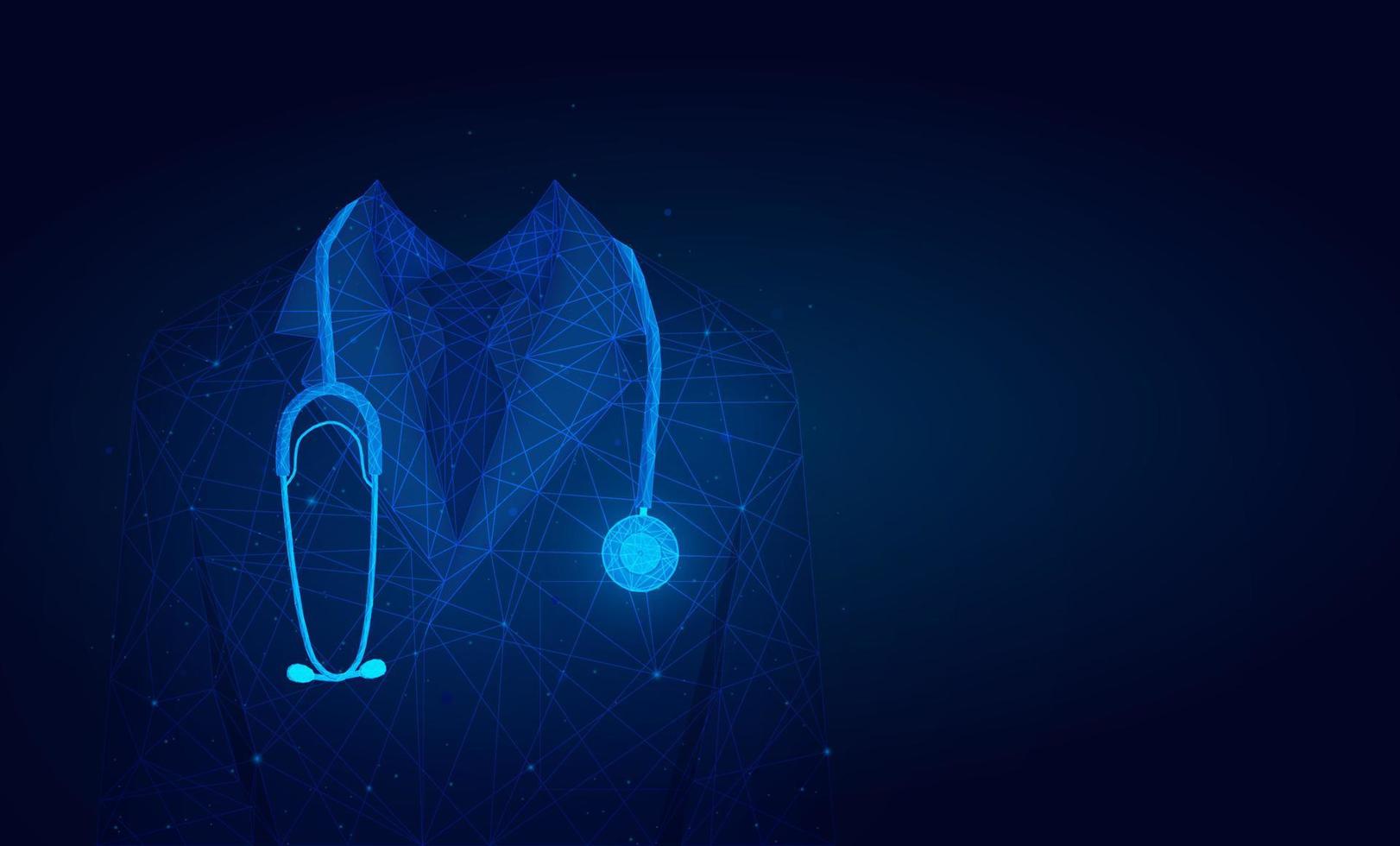 doctor in medical lab coat with a stethoscope.Doctor in hospital background with copy space. low poly wireframe. vector