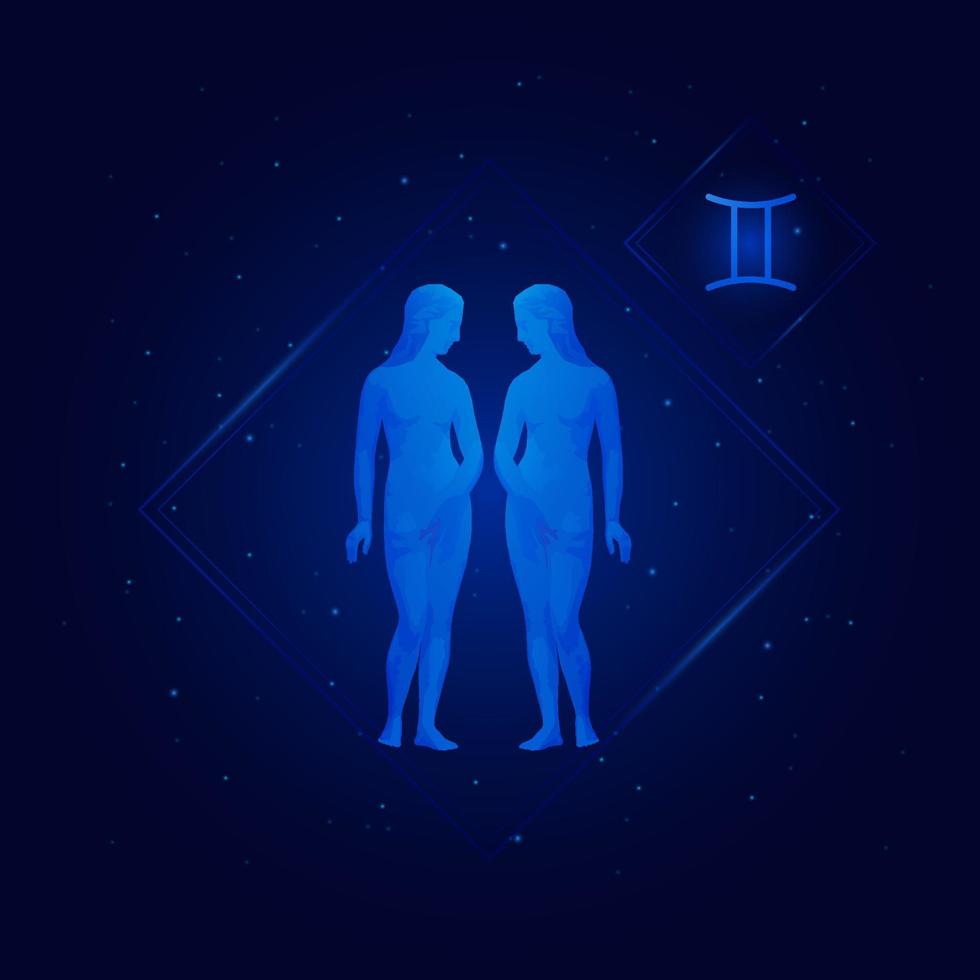 iconos de signo del zodíaco Géminis, Géminis del zodíaco con fondo de estrellas de galaxia, horóscopo astrológico con signos vector