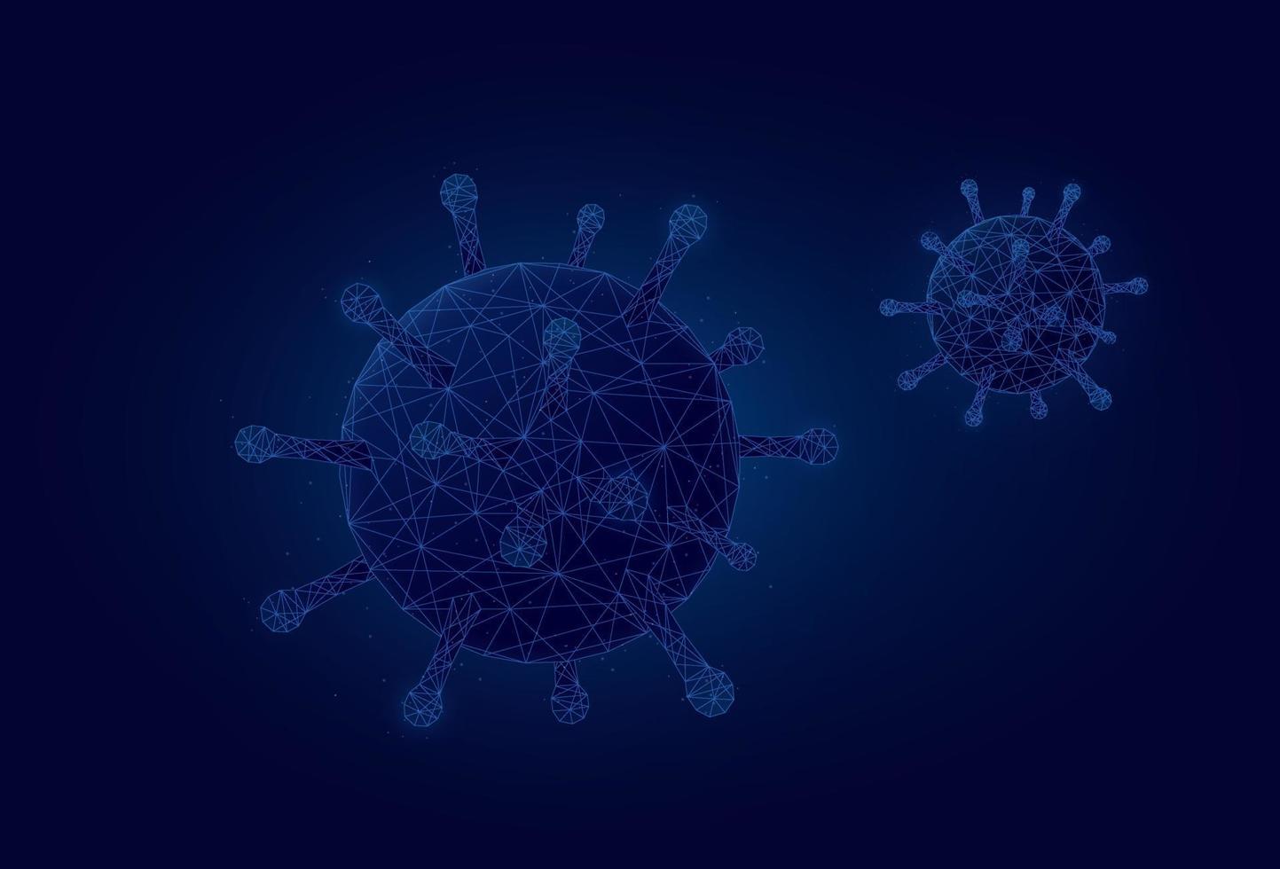 Fondo aislado de la estructura del virus azul. vector de tecnología digital de virus de baja poli.