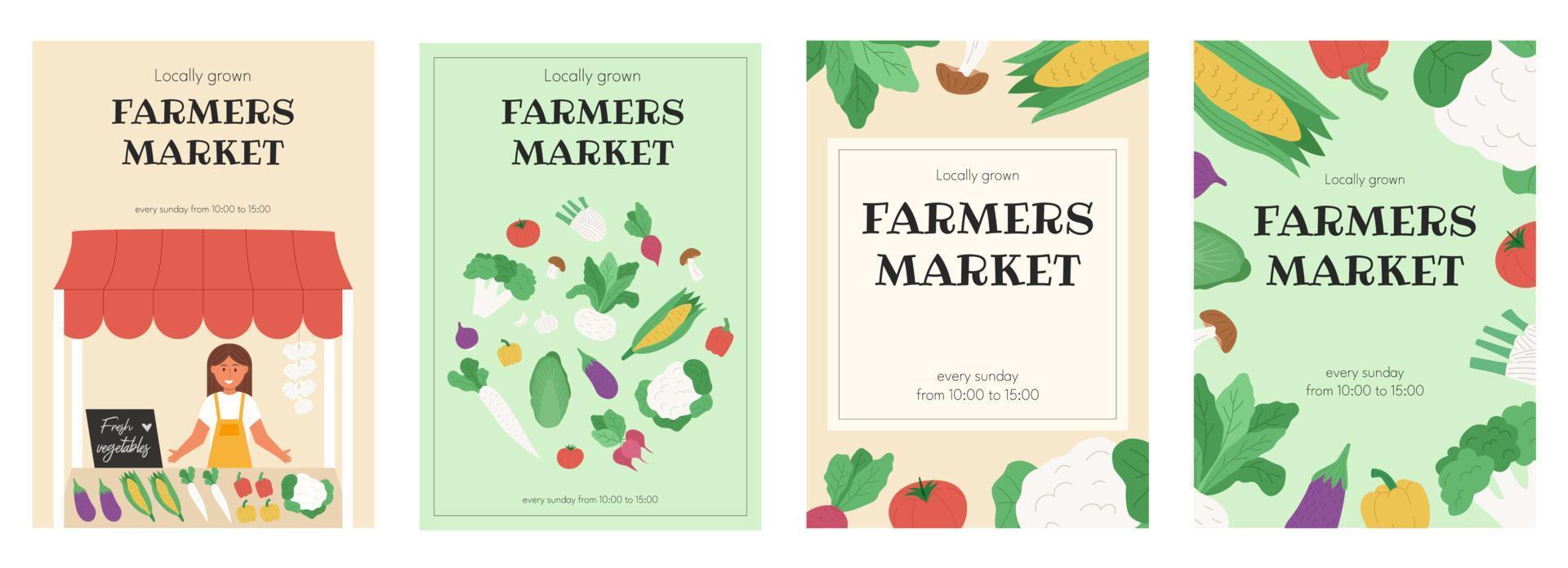 Collection of farmers market posters vector