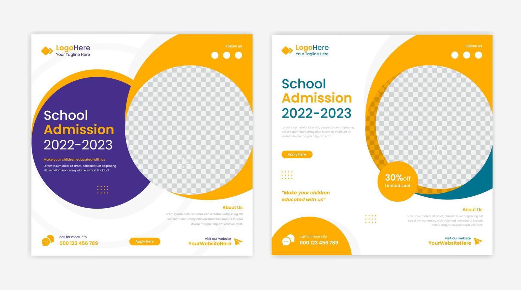 Education social media post template design layout, creative round shapes square vector