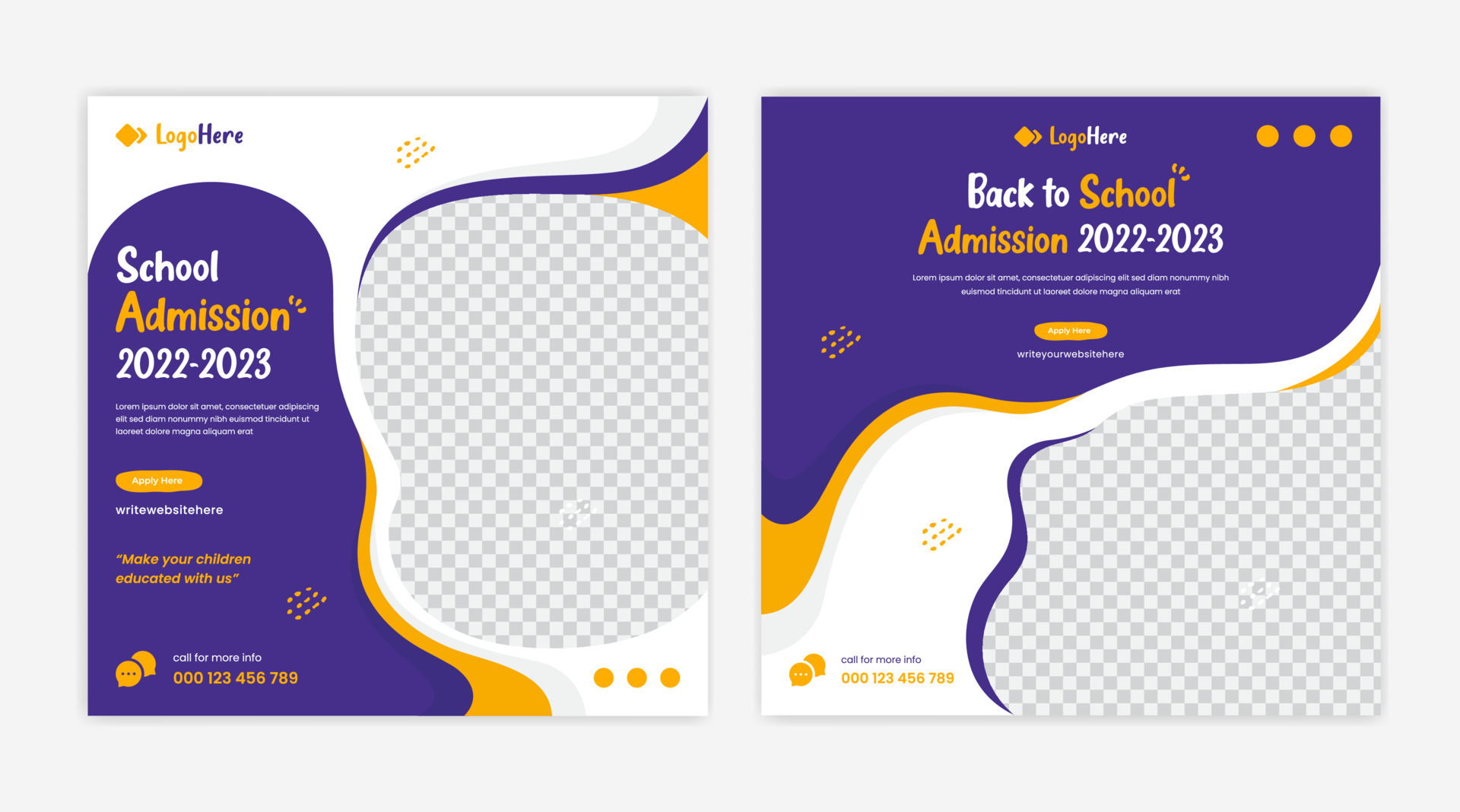 Creative education social media post template design layout, school admission, teaching