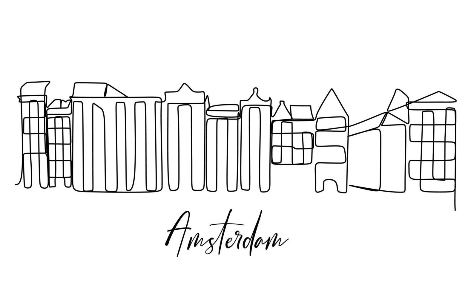 Amsterdam city skyline. Continuous line drawing vector