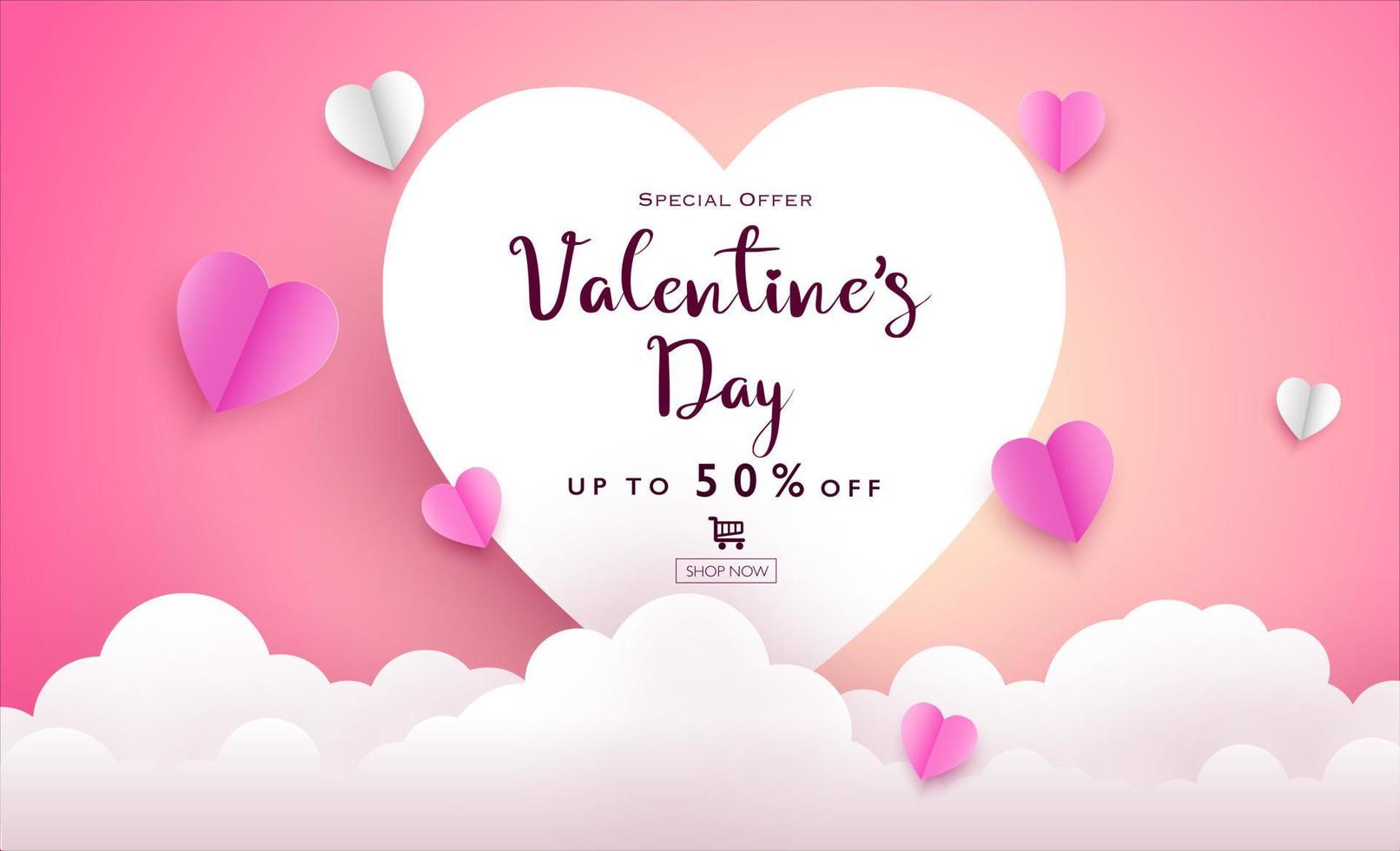 Valentines day background concept. Sale banner or greeting card. Vector illustration.