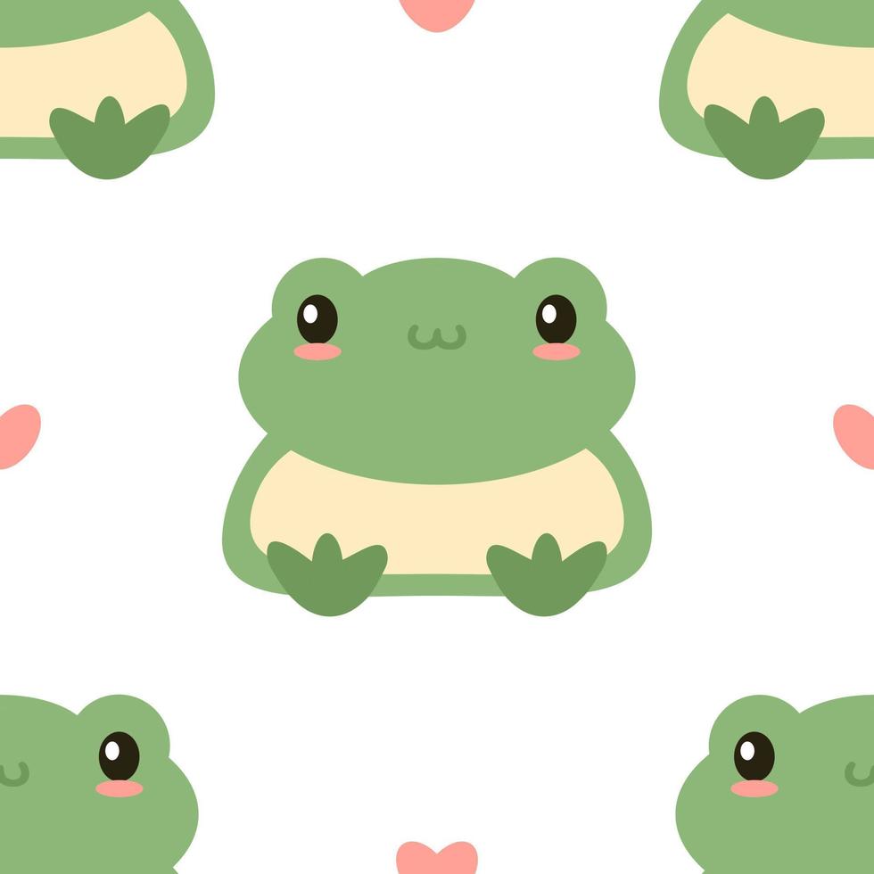 Ilustración de vector de patrones sin fisuras de rana verde lindo.  sonriente adorno de sapo infantil