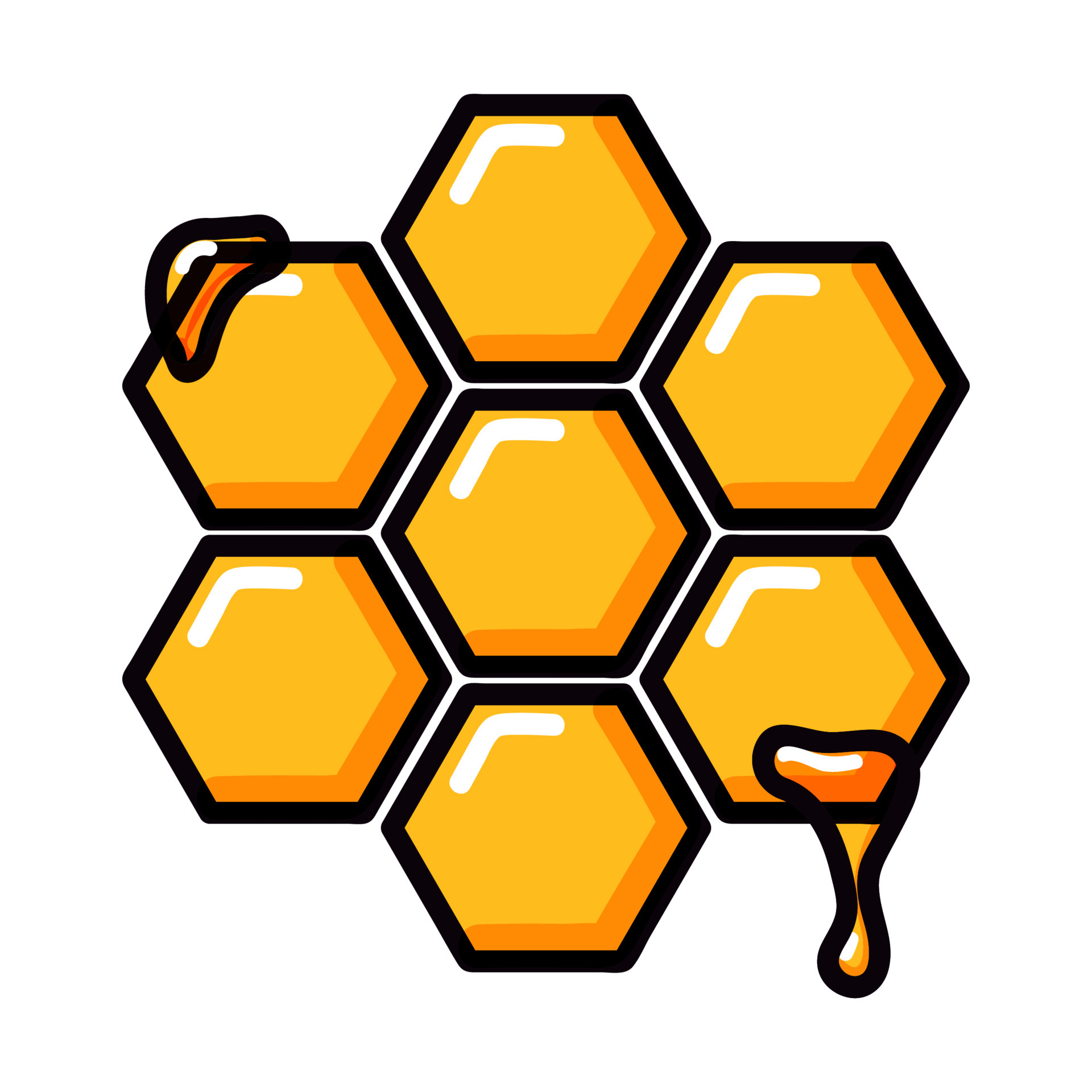 panal hexagonal amarillo brillante con miel, ilustración de estilo de  dibujos animados dibujados a mano sobre un fondo blanco 9378286 PNG
