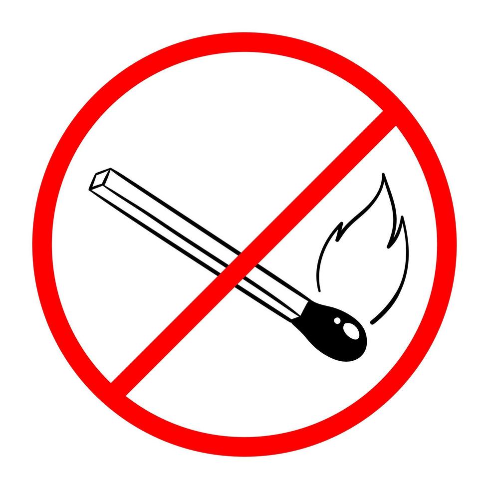 Safety match icon no fire. A match with coal. Vector black and white illustration in doodle outline style on a white background.