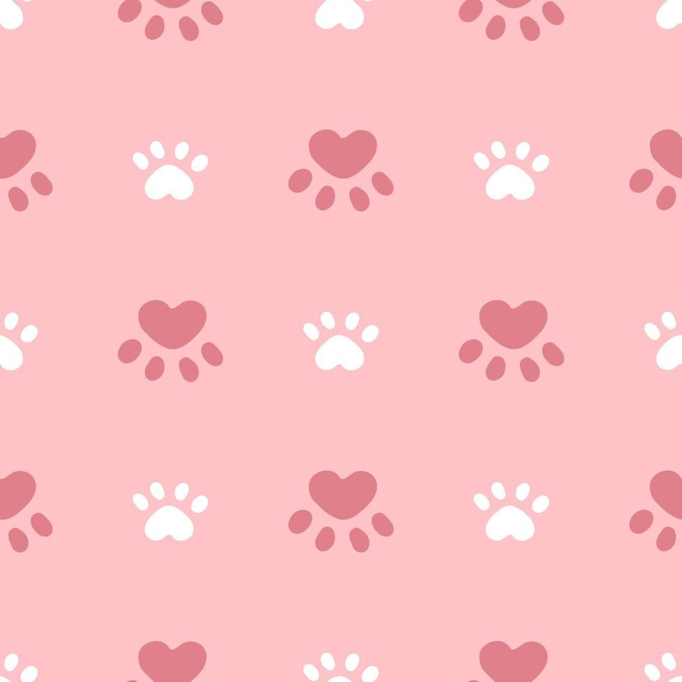 Pink and white cat or dog seamless pattern. Meow and cat paws background vector illustration. Cute cartoon pastel character for nursery girl baby