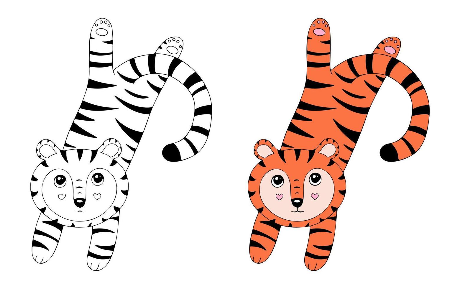 Cute tiger. Cartoon vector character isolated on a white background with  black outline. 4988308 Vector Art at Vecteezy