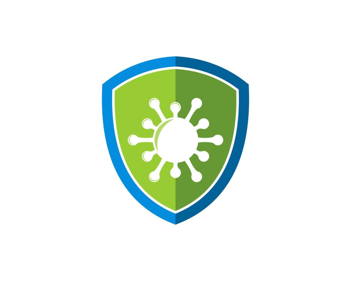 Escudo de protección con símbolo de virus en el interior vector