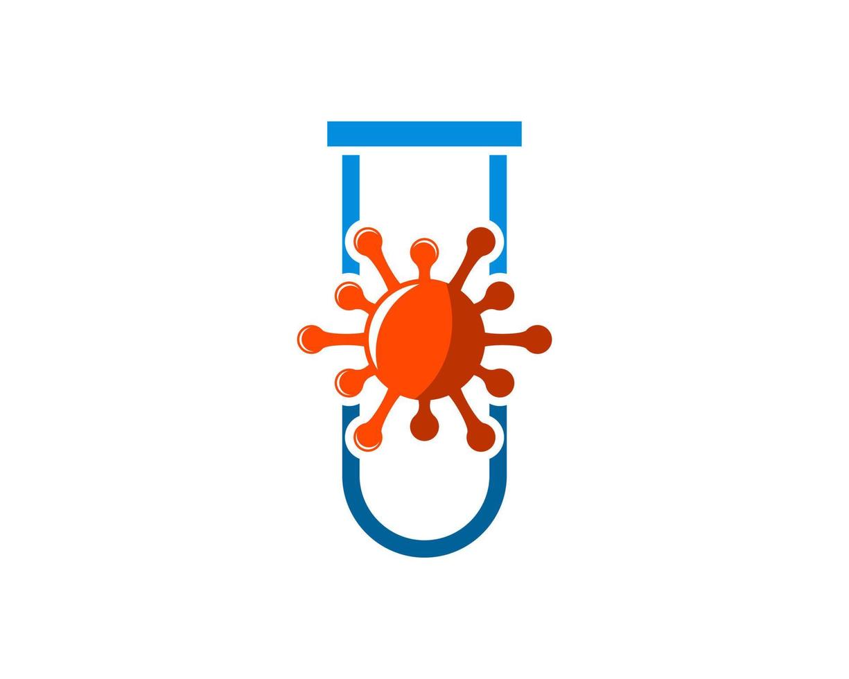 Simple bottle laboratory with virus symbol inside vector