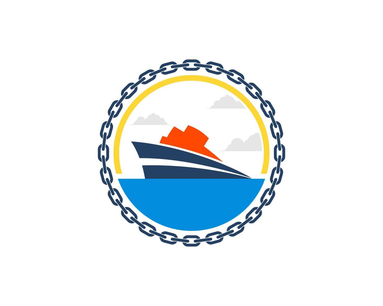 Circular chain with ship in the sea vector