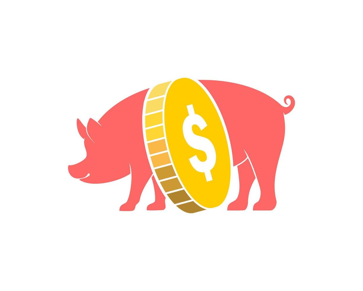 Pink pig with money coin inside vector