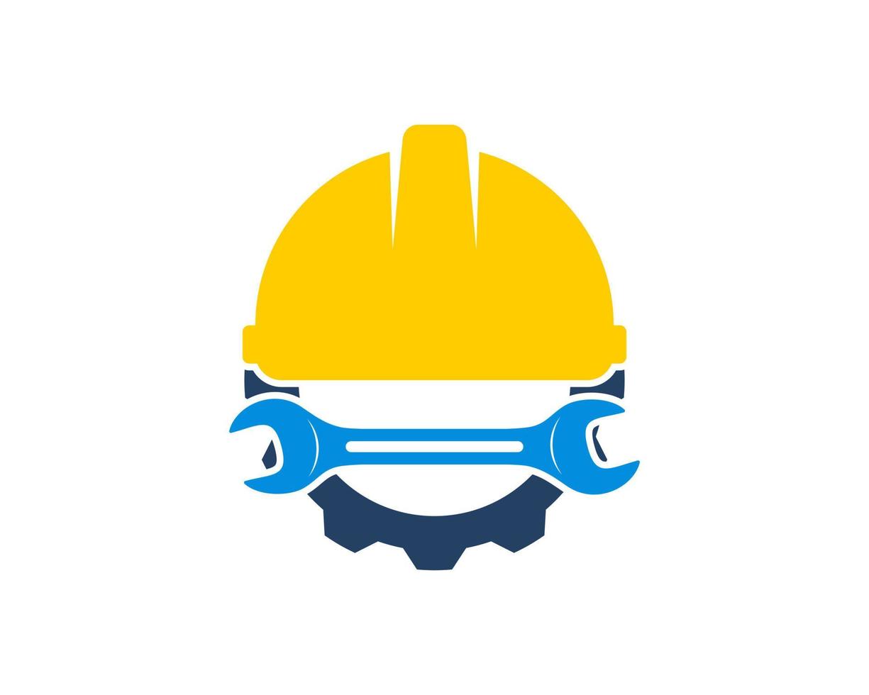 Safety helmet with gear and wrench vector