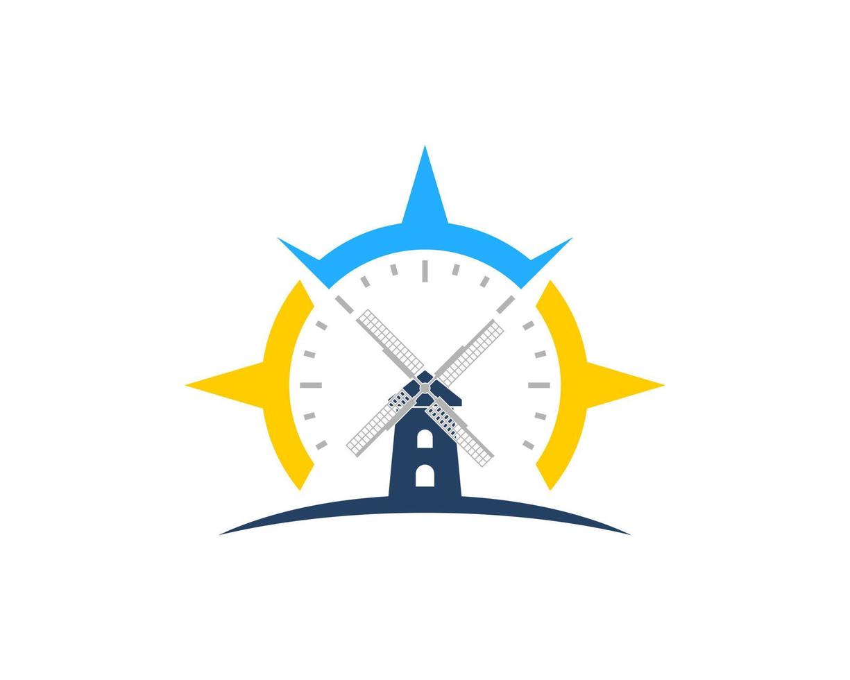 Abstract compass with windmill inside vector