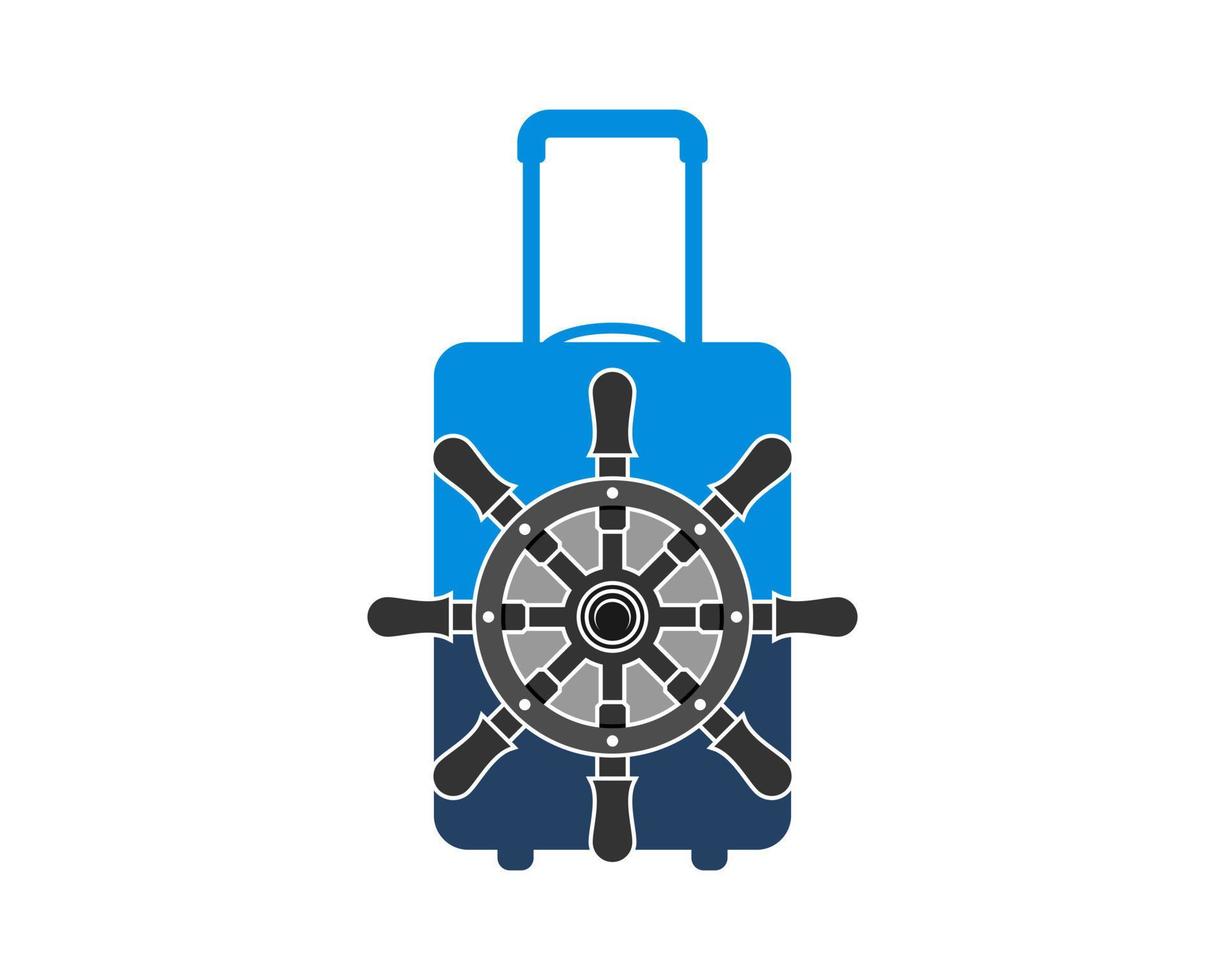 Traveling bag with ship steering wheel inside vector