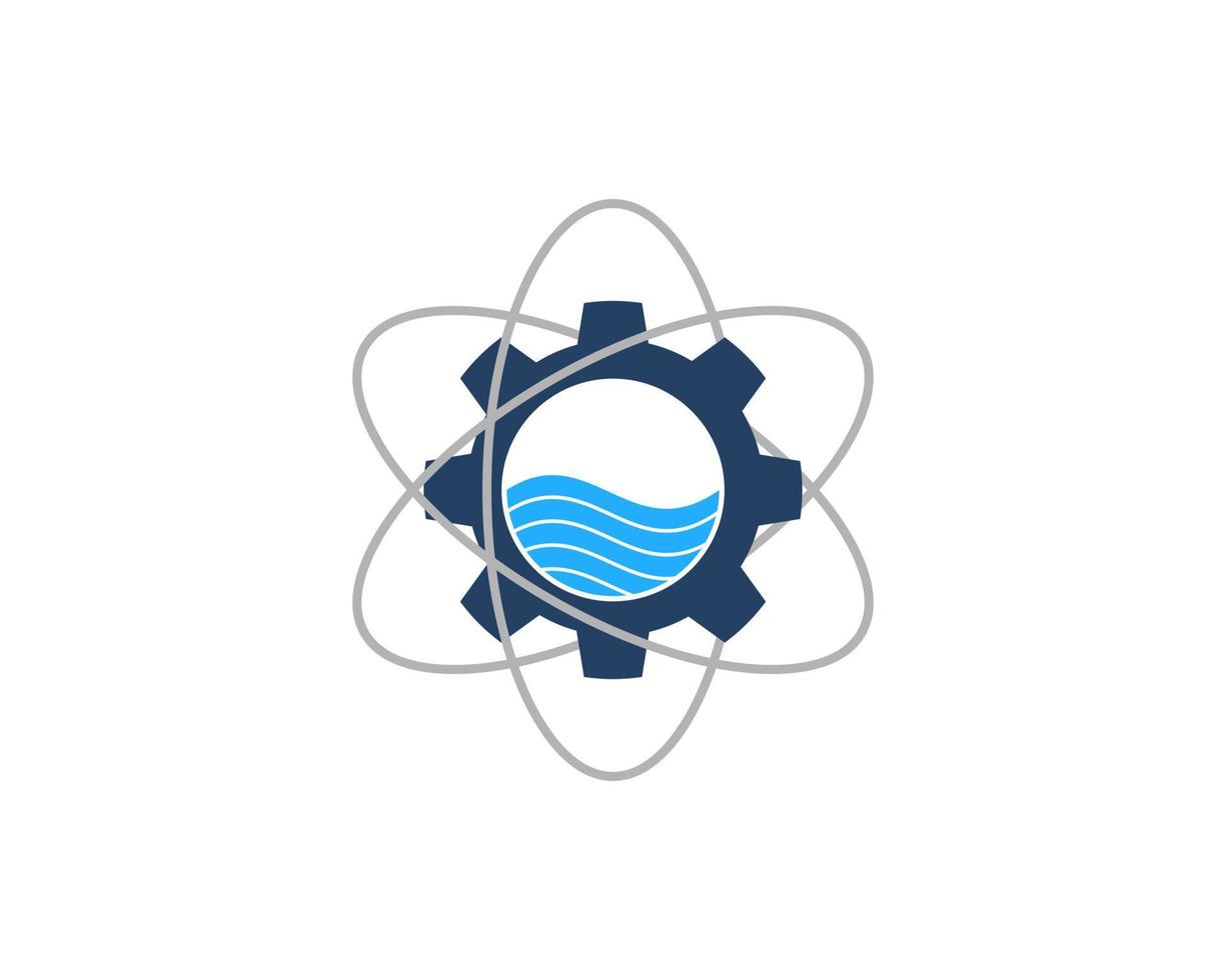 Atom symbol with gear and water inside vector