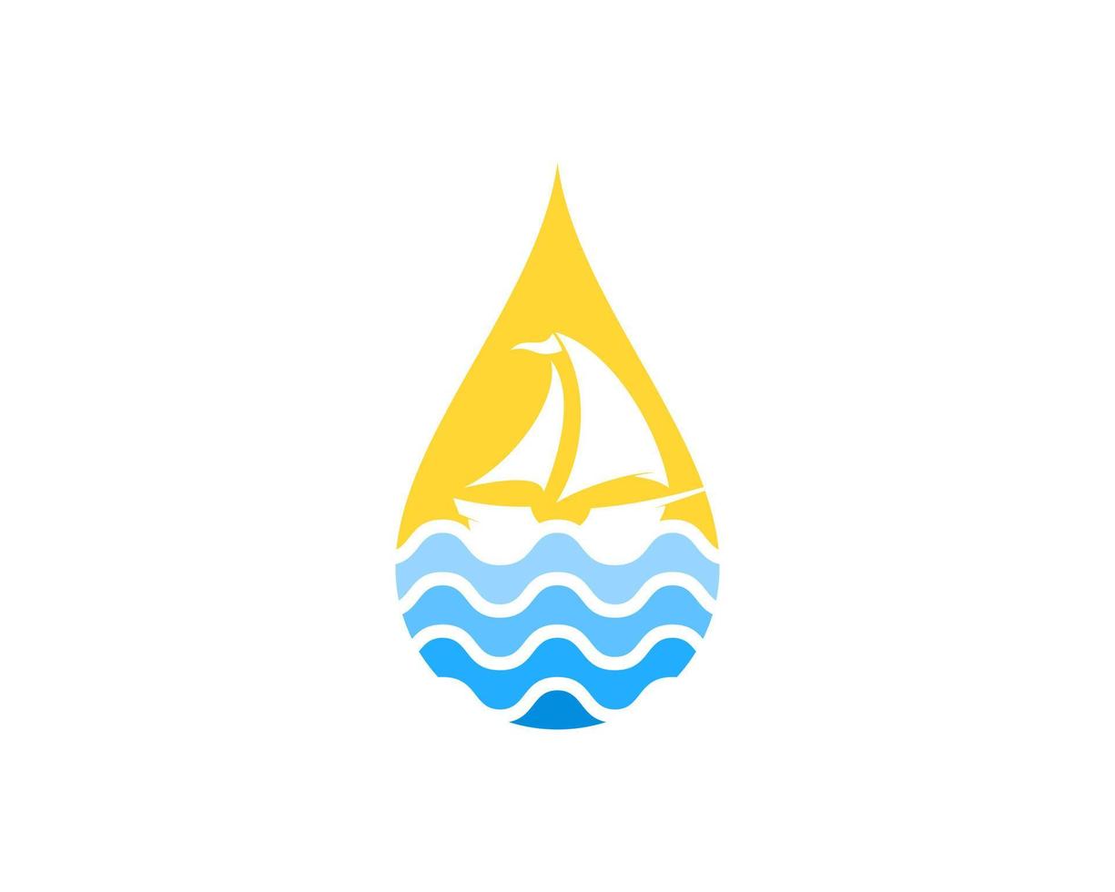 Water drop with abstract beach wave and sail boat inside vector