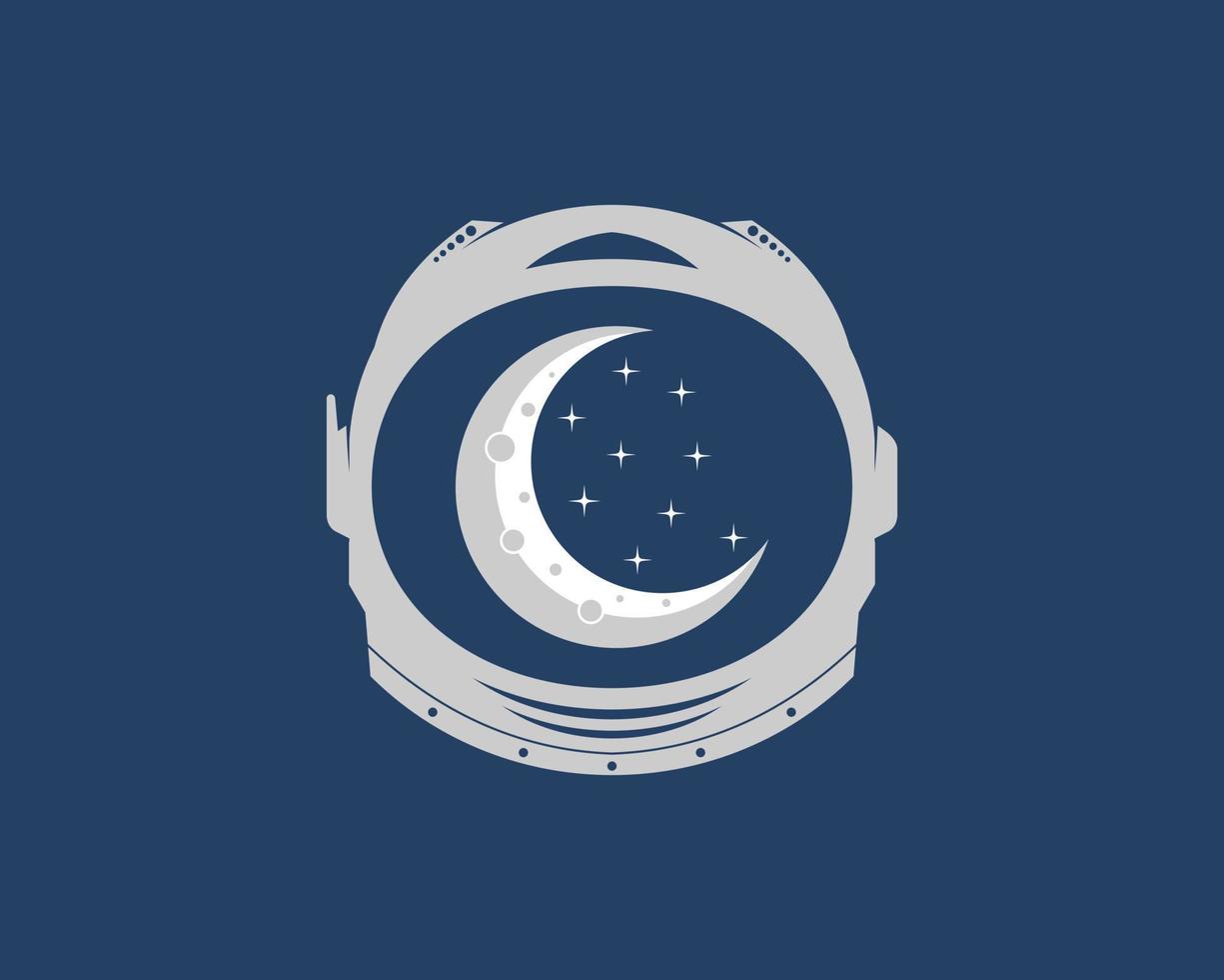 Space helmet with crescent moon and star inside vector