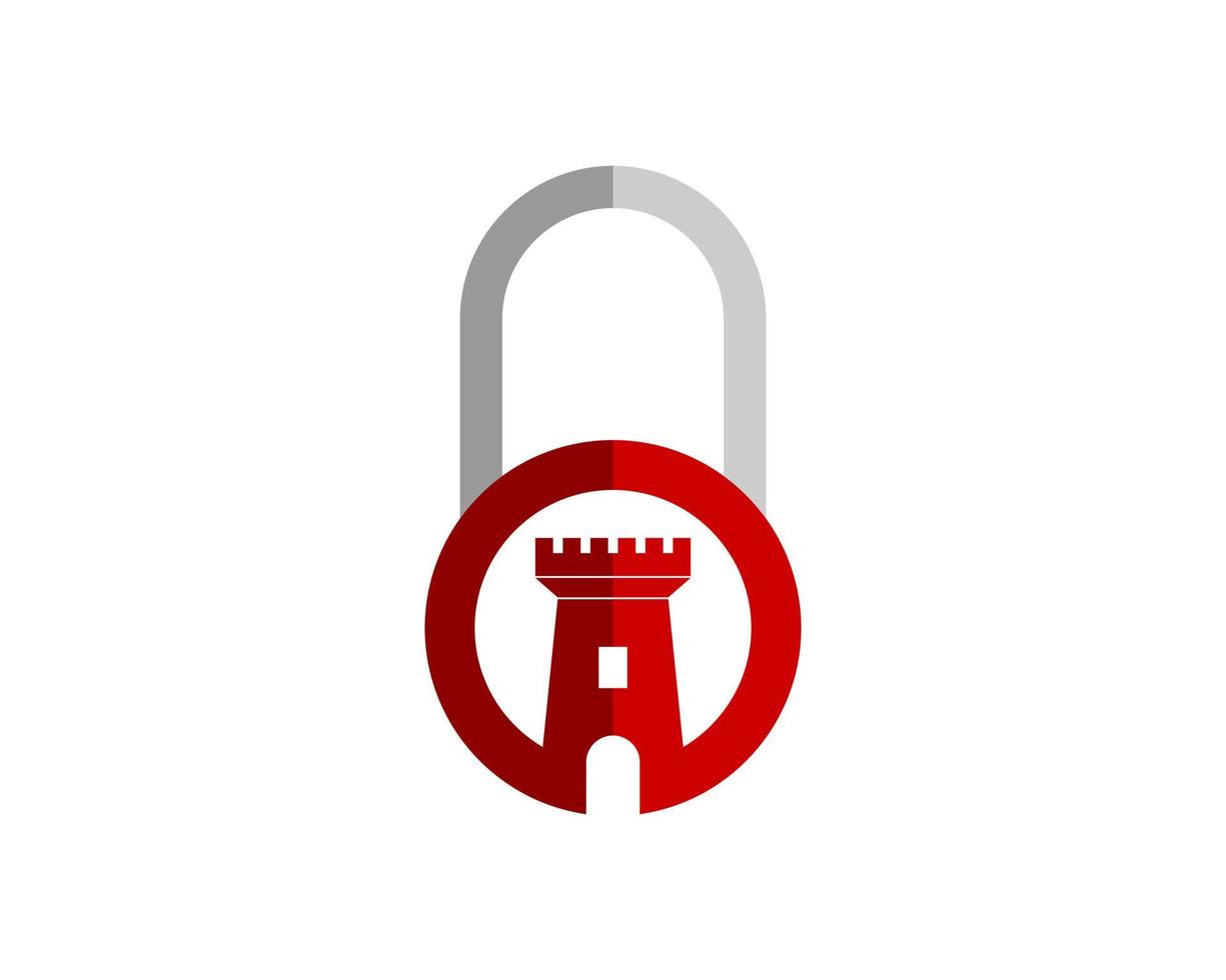 Simple padlock with red fortress inside vector
