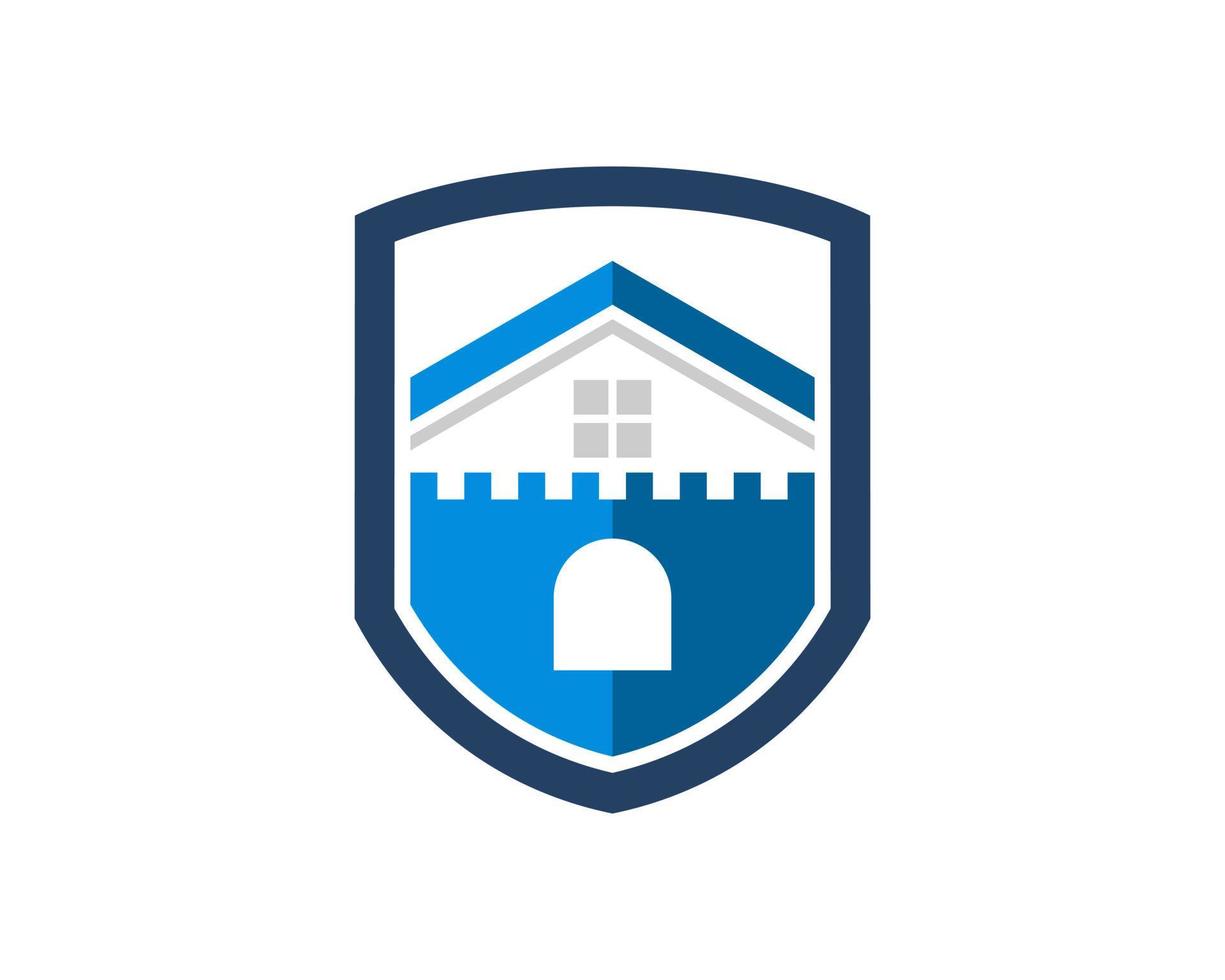 Simple shield with house and fortress inside vector