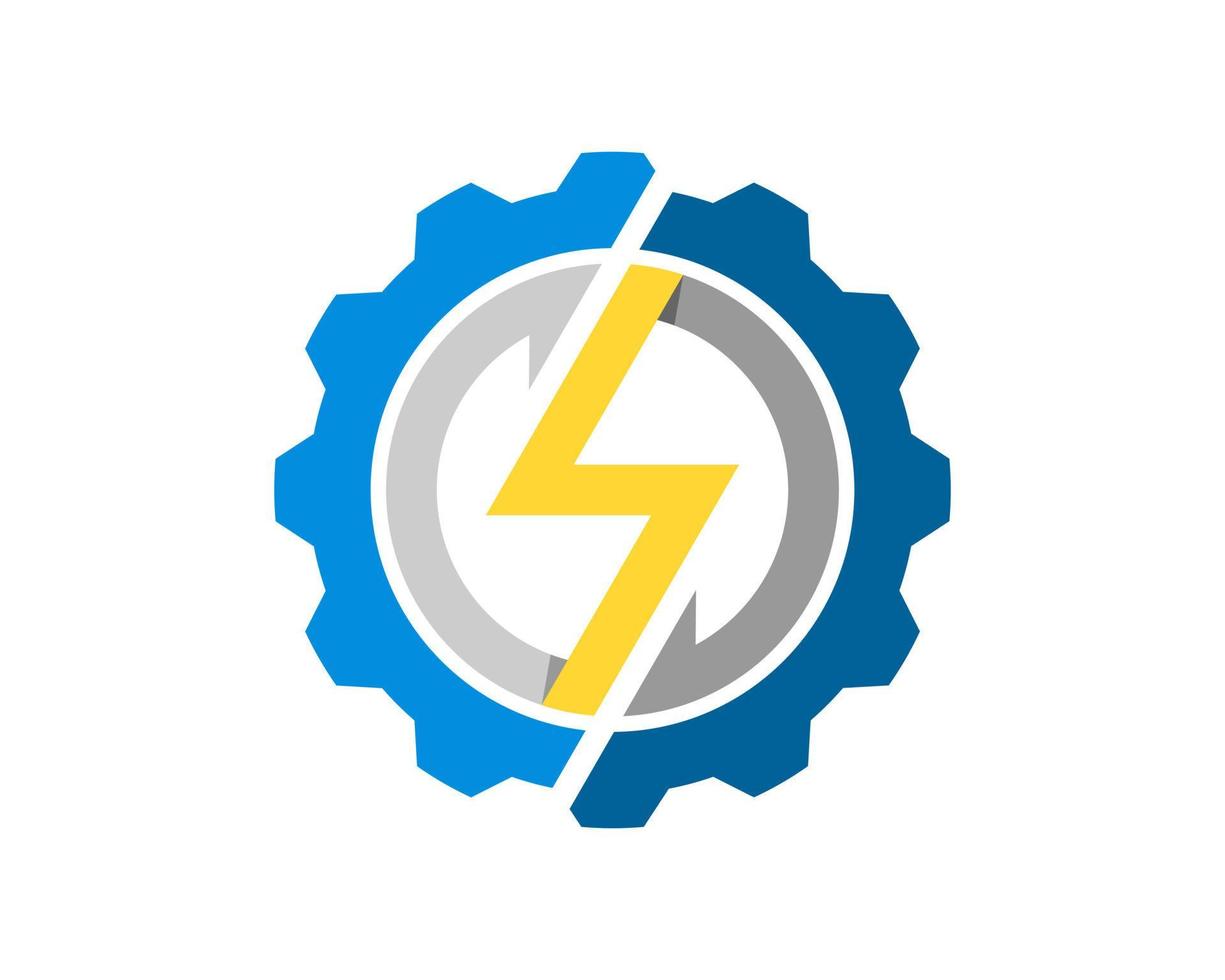 Mechanical gear with circular arrow and lightning inside vector