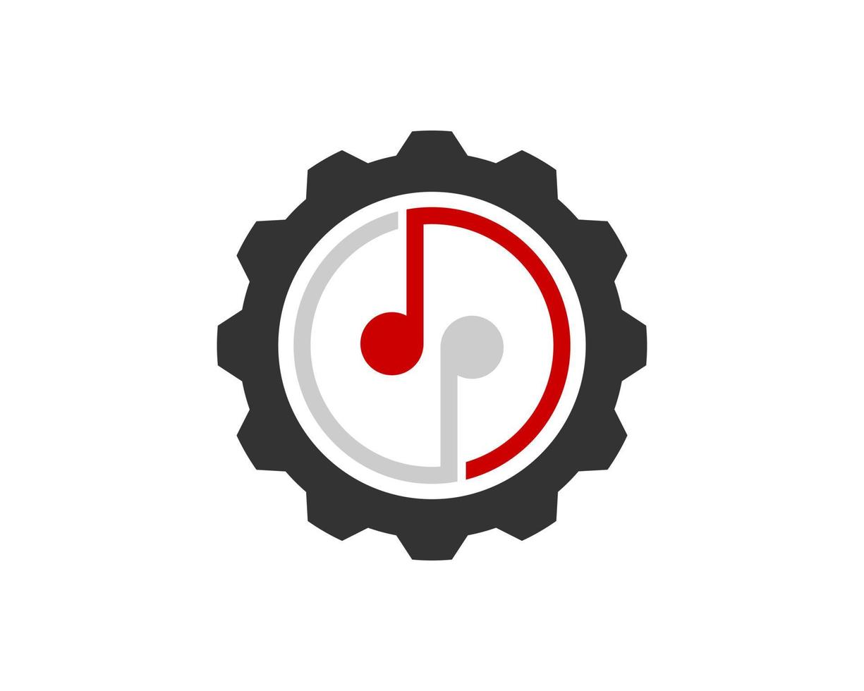 Mechanical gear with circular music note inside vector