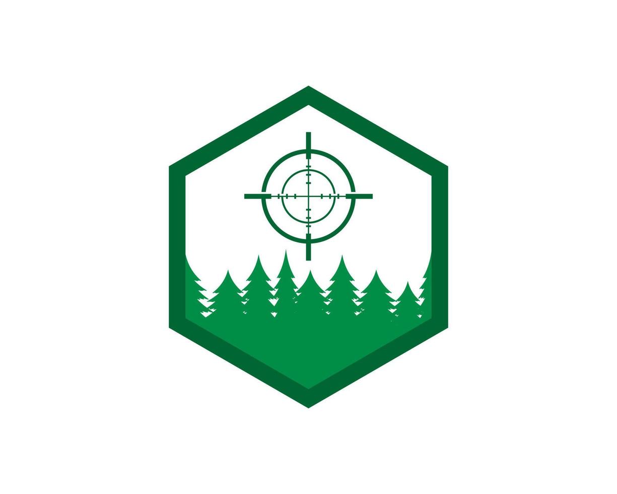 Hexagonal shape with pine tree and sniper symbol inside vector