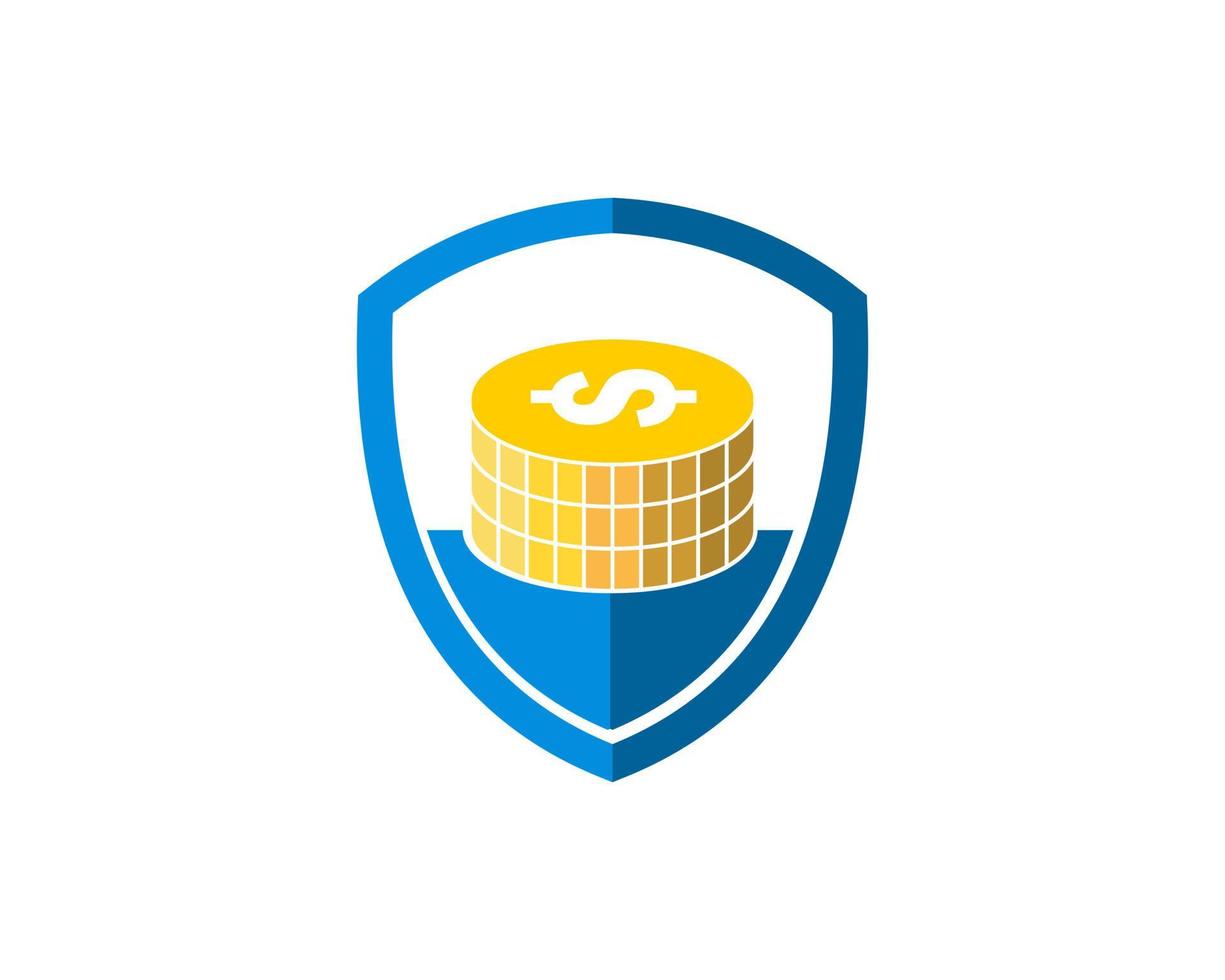 Simple shield with pile of money coins inside vector