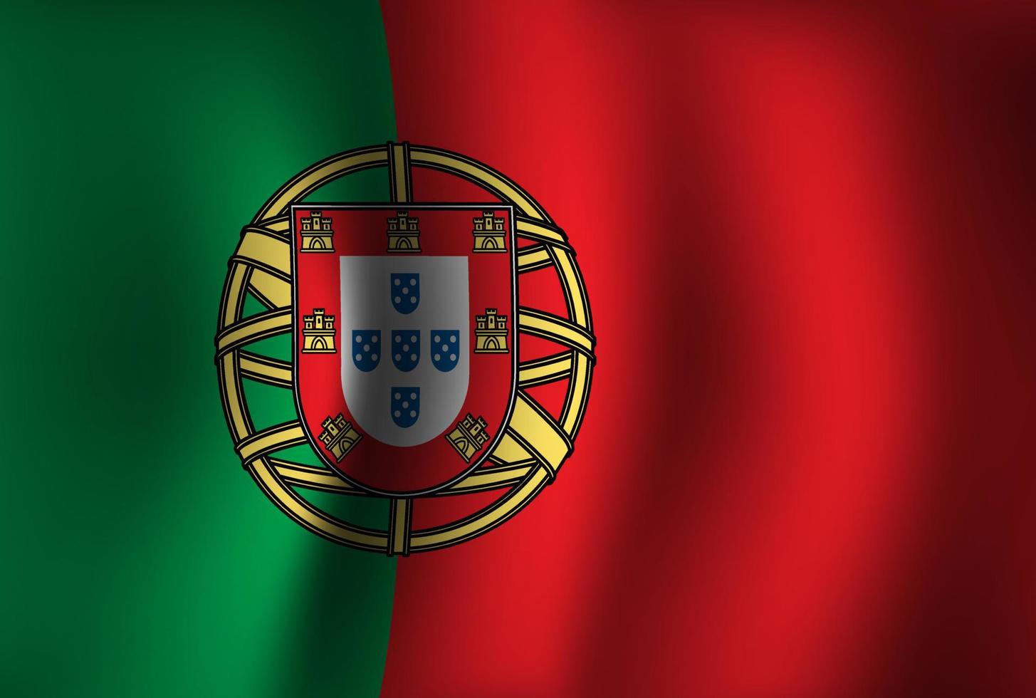 Fondo de bandera de portugal ondeando 3d. fondo de pantalla de la bandera del día de la independencia nacional vector