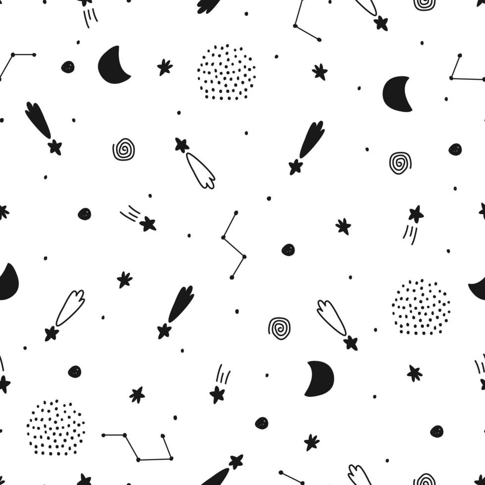 Baby seamless pattern space background with star on a white background hand drawn style cartoon design Use for print, wallpaper, decoration, textiles. Vector illustration