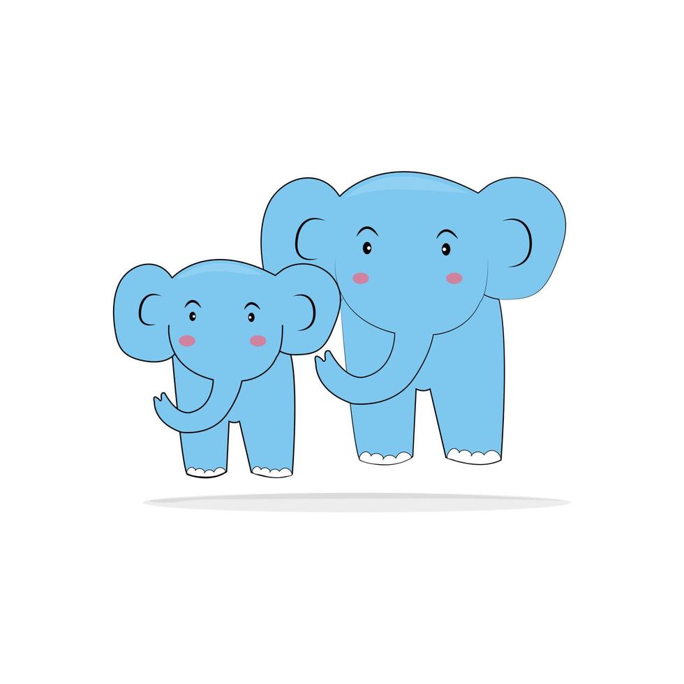 Ilustración vectorial de dos lindos elefantes en una cuerda, el pequeño y el grande son de color azul vector