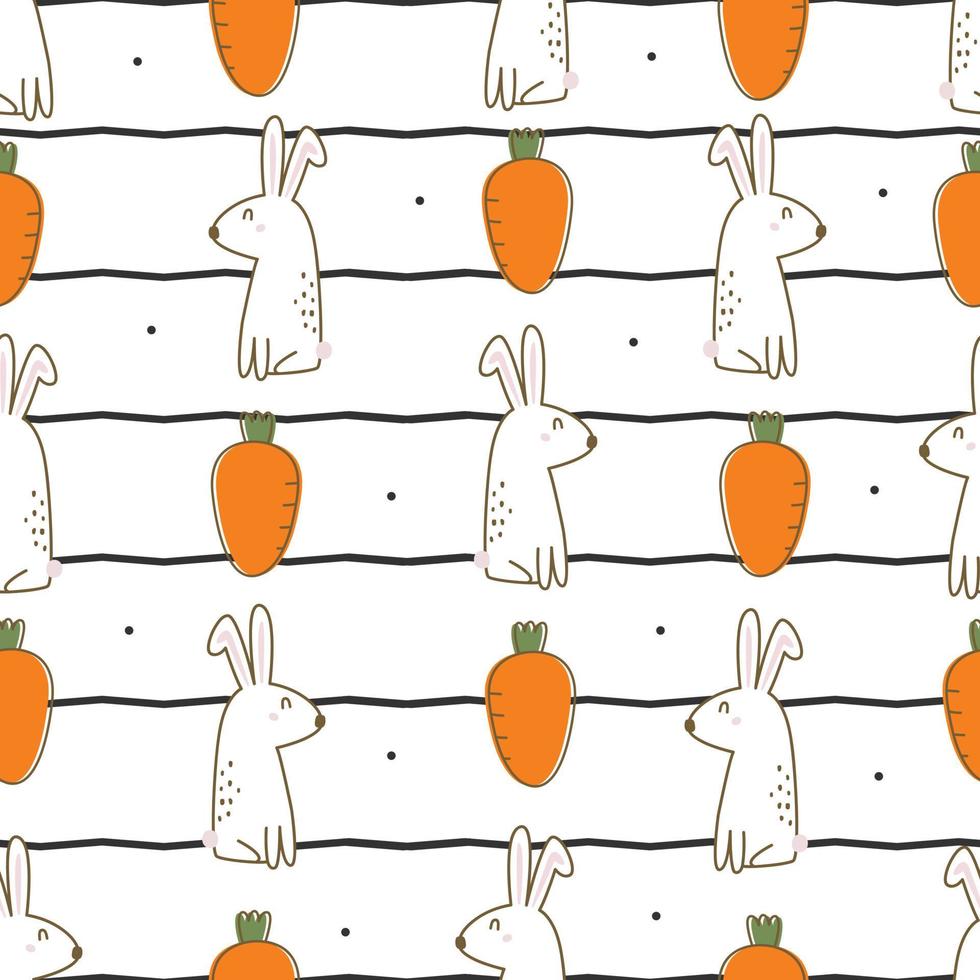 Seamless baby pattern Rabbit and carrot on notebook pattern background Hand drawn design in cartoon style. For baby clothes, wallpaper, decoration vector